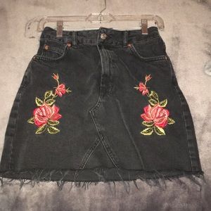 Top shop denim moto skirt with rose embroidery